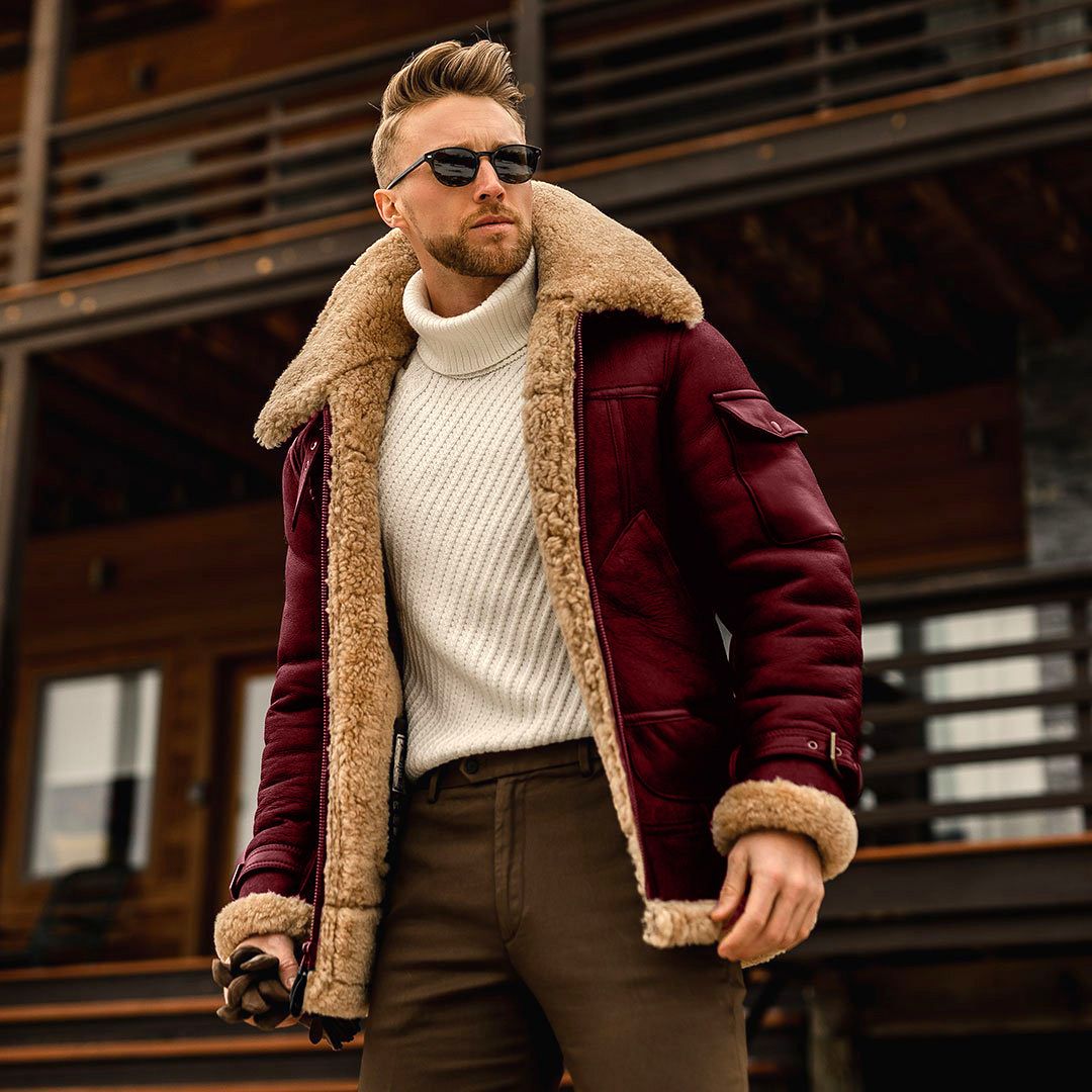 Men's Thickened Fur Collar Windproof Pu Leather Coat Male Leather Jacket Men's Winter Motorcycle Clothes Leanther Jacket