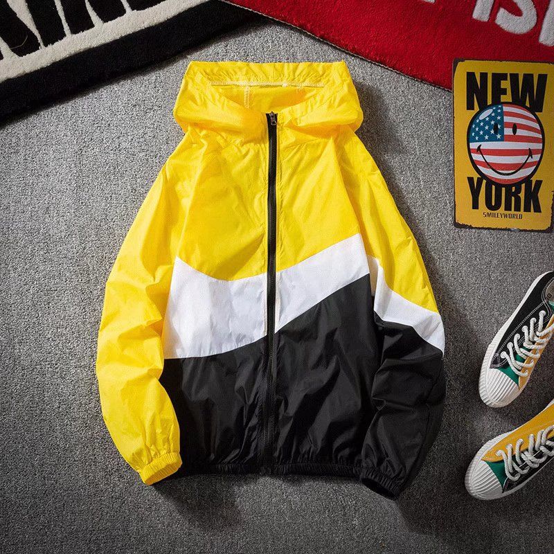 New Spring Autumn Men's Fashion Color Block Jacket Casual Trendy Thin Student Style Jacket Hooded Top Loose Fit