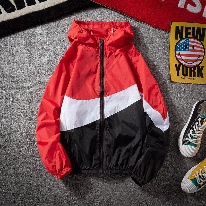 New Spring Autumn Men's Fashion Color Block Jacket Casual Trendy Thin Student Style Jacket Hooded Top Loose Fit