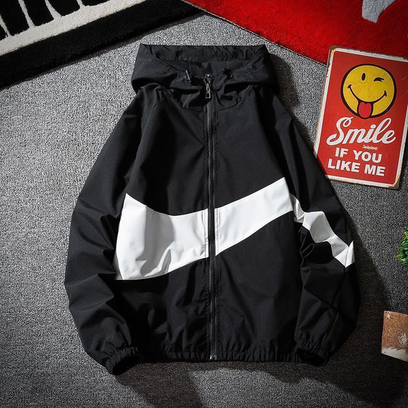 New Spring Autumn Men's Fashion Color Block Jacket Casual Trendy Thin Student Style Jacket Hooded Top Loose Fit