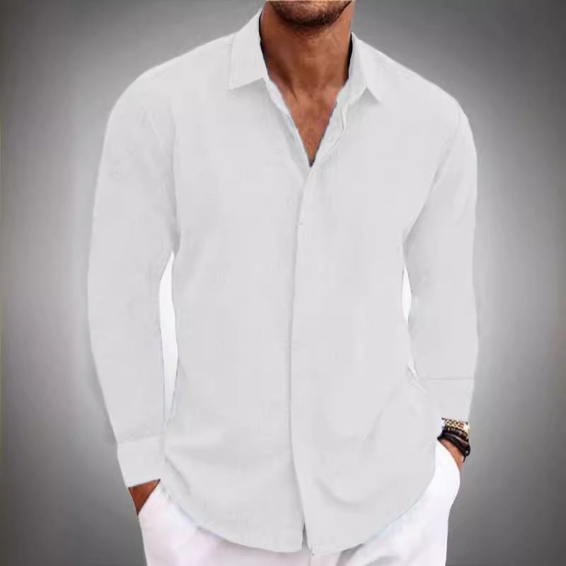Spring and autumn hot sell new men's casual button-down lapel solid color loose Long-sleeved shirt