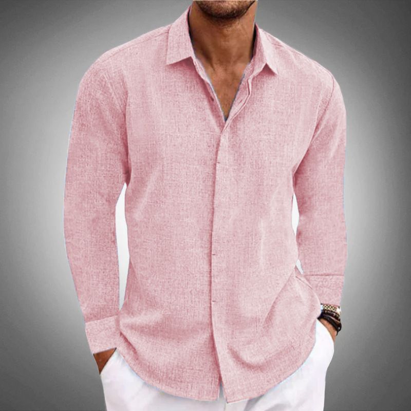 Spring and autumn hot sell new men's casual button-down lapel solid color loose Long-sleeved shirt