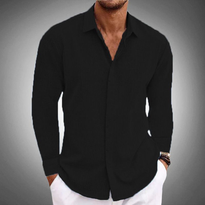 Spring and autumn hot sell new men's casual button-down lapel solid color loose Long-sleeved shirt
