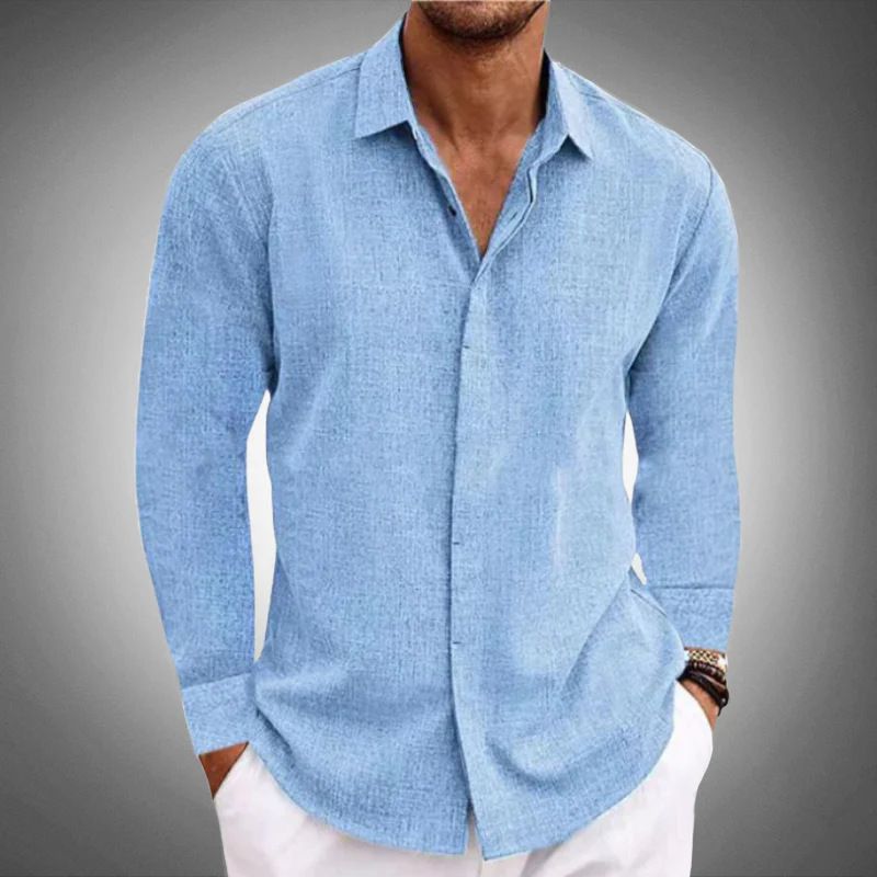 Spring and autumn hot sell new men's casual button-down lapel solid color loose Long-sleeved shirt