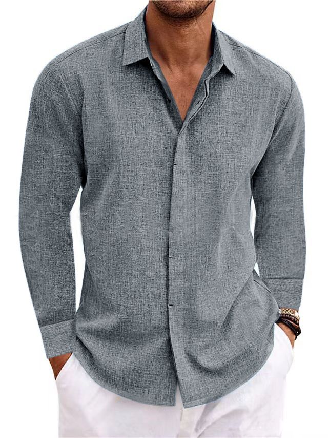 Spring and autumn hot sell new men's casual button-down lapel solid color loose Long-sleeved shirt