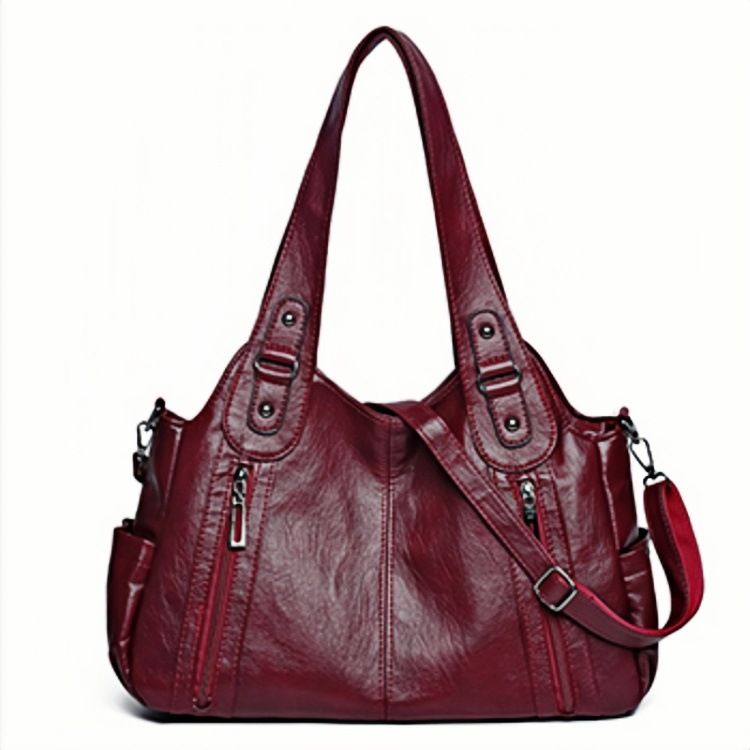 New Solid Zipper Dual Main Pockets High Capacity Handbag For Women Sewing Thread PU Fashion Ladies Bag Shoulder Bag