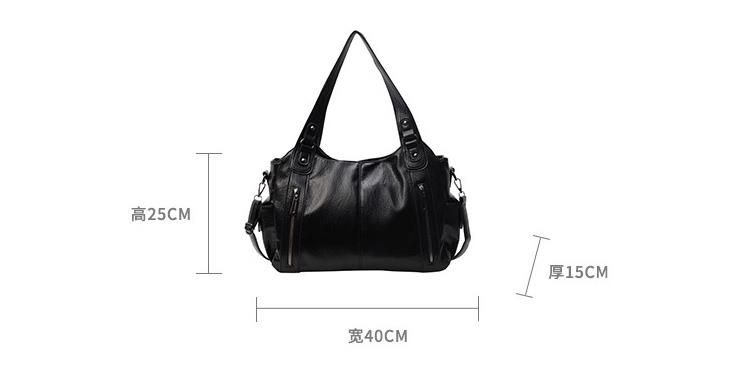 New Solid Zipper Dual Main Pockets High Capacity Handbag For Women Sewing Thread PU Fashion Ladies Bag Shoulder Bag