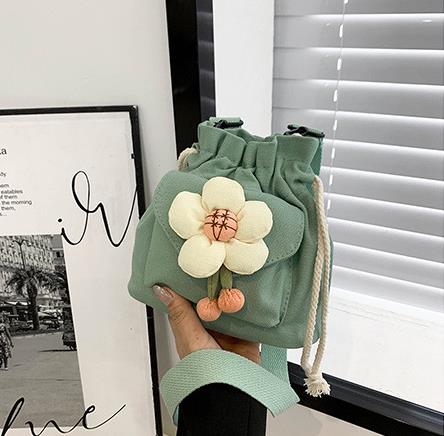 Women's Bag Drawstring Crossbody Bag for Girls Cute Canvas Bucket Shoulder Bag Fashion Handbag Messenger Bag for Travel Vacation