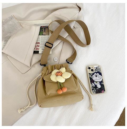 Women's Bag Drawstring Crossbody Bag for Girls Cute Canvas Bucket Shoulder Bag Fashion Handbag Messenger Bag for Travel Vacation