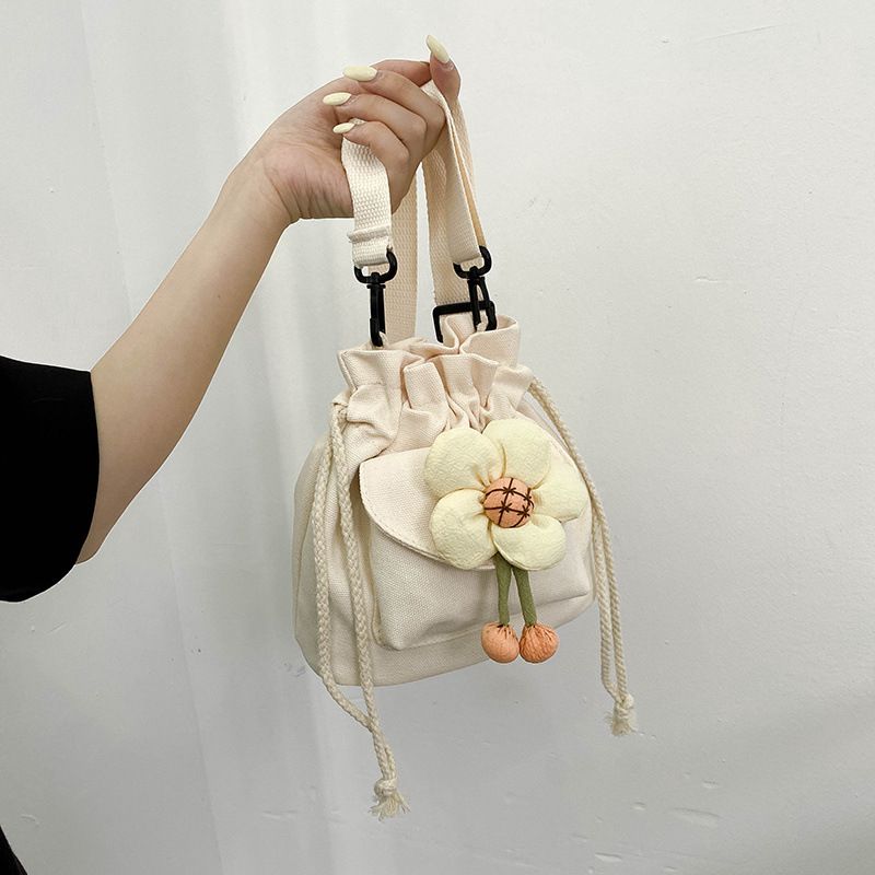 Women's Bag Drawstring Crossbody Bag for Girls Cute Canvas Bucket Shoulder Bag Fashion Handbag Messenger Bag for Travel Vacation