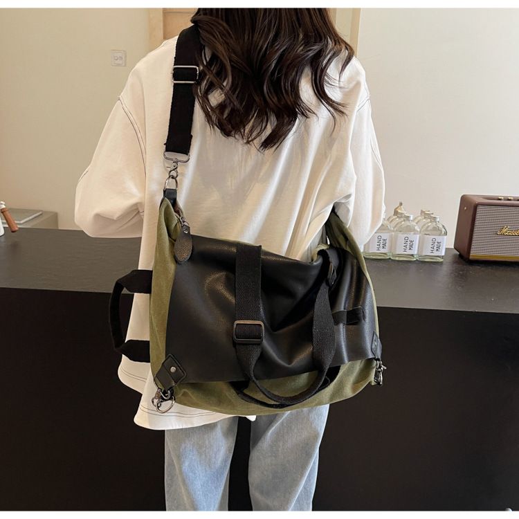 Trendy Splicing Women's Tote Bag Large Capacity Canvas Messenger Bag Vintage University Bag Woman Daily Travel Lady's Handbag Shoulder Bags