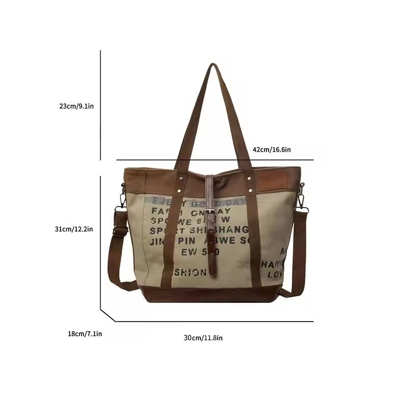 Fashionable Letter Canvas Tote Bag Large Capacity Women's Handbag for Commute/Work Luxury Patchwork Shoulder Bags for Women