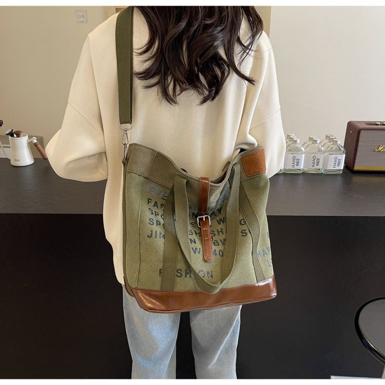 Fashionable Letter Canvas Tote Bag Large Capacity Women's Handbag for Commute/Work Luxury Patchwork Shoulder Bags for Women