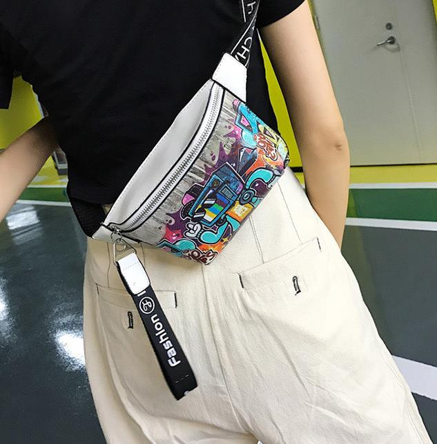 New Fanny Pack For Women PU Waist Bags For Kids Hip Hop Potato Chips Banana Bag Women Chest Bag Graffiti Printed Kidney Bags