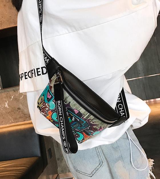 New Fanny Pack For Women PU Waist Bags For Kids Hip Hop Potato Chips Banana Bag Women Chest Bag Graffiti Printed Kidney Bags
