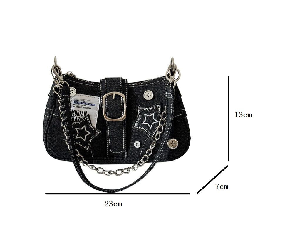 Fashion Women's Handbags Denim Stars Pattern Cool Girls Y2K Underarm Bag Canvas Female Small Shoulder Bags Chain Tote Bag