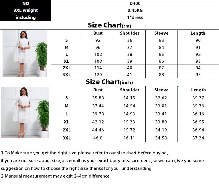 Chiffon Dress for Women Elegant New Round Neck Batwing Sleeve Loose Knee Length Luxury African Birthday Party Dinner Dress