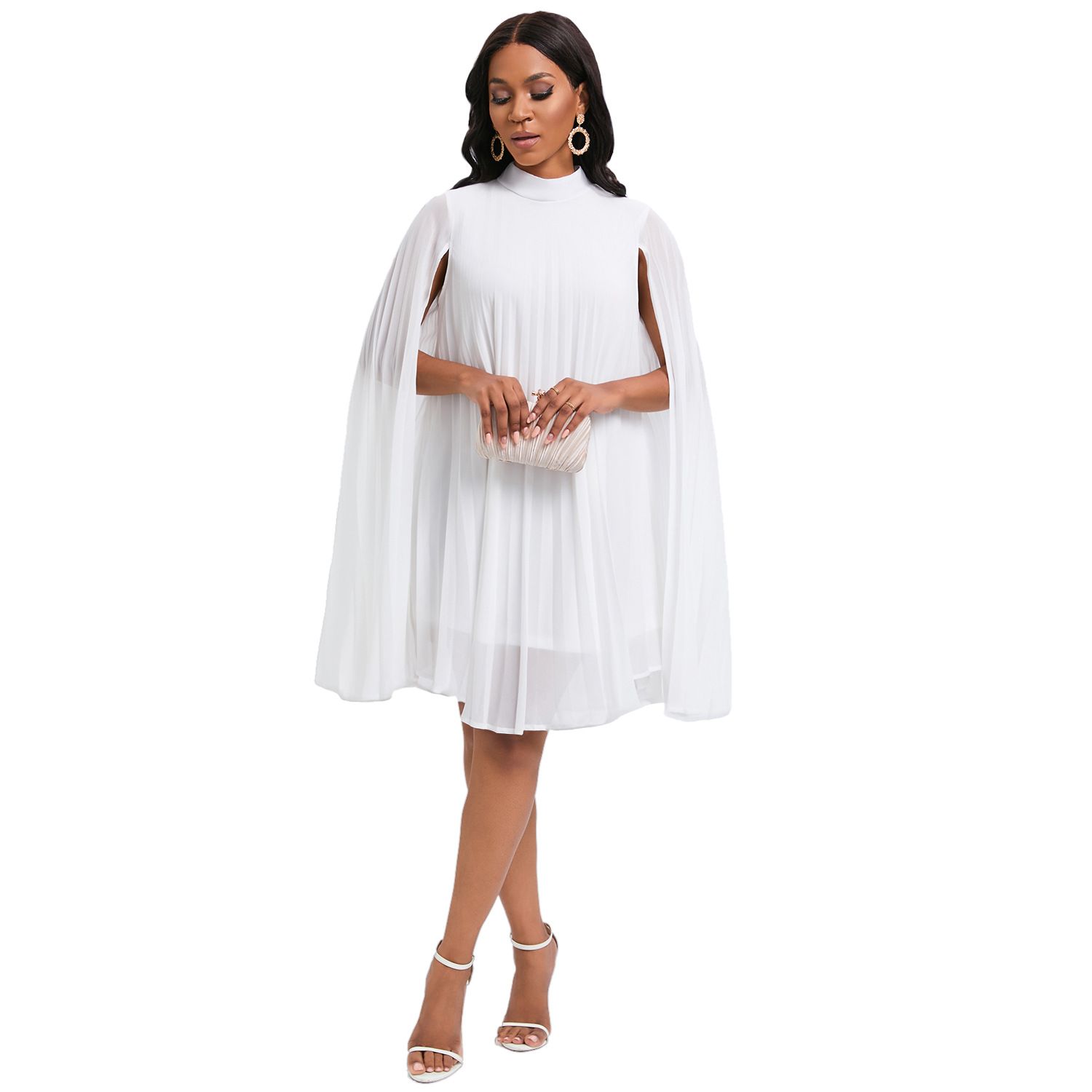 Chiffon Dress for Women Elegant New Round Neck Batwing Sleeve Loose Knee Length Luxury African Birthday Party Dinner Dress
