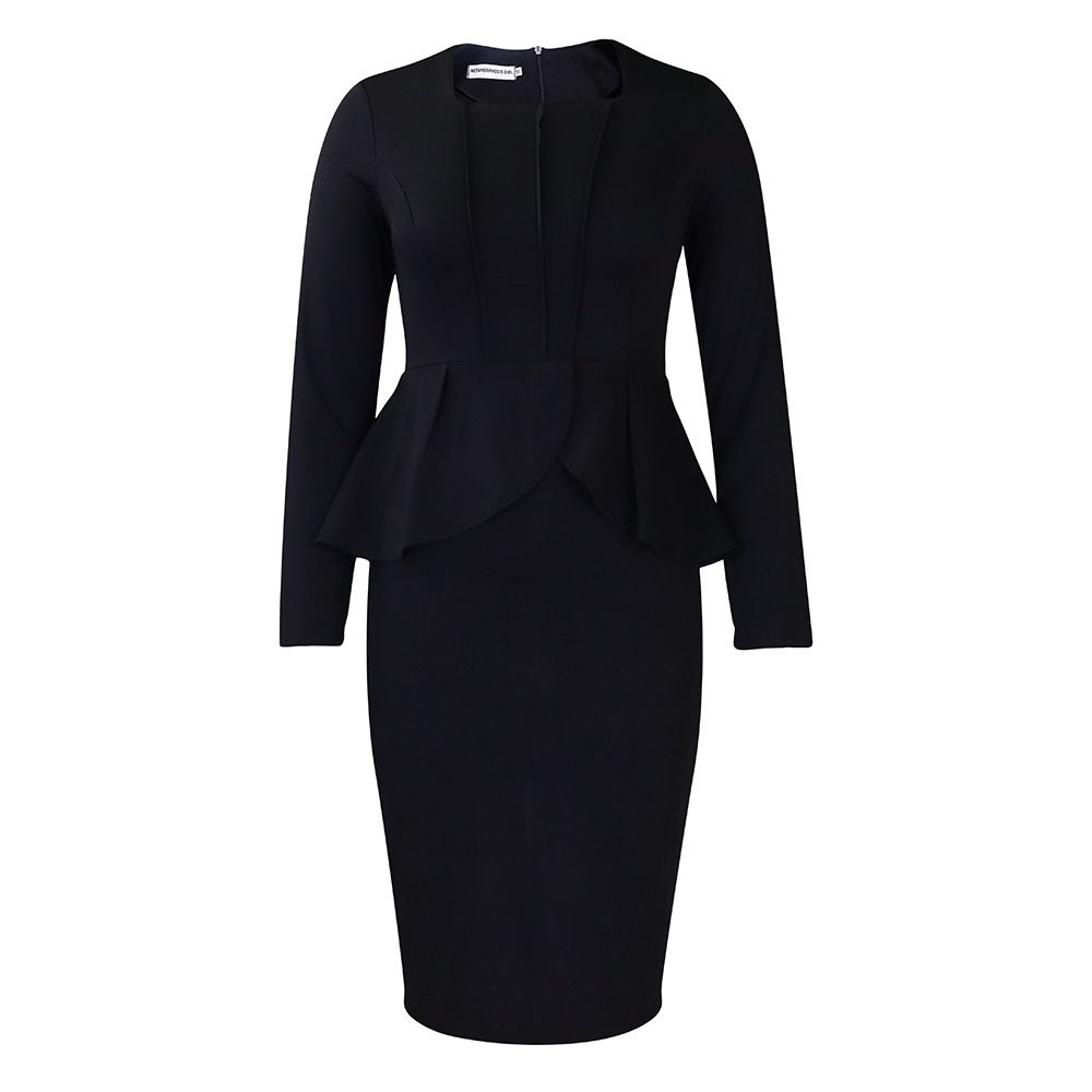 Solid Plus Size Club Verge Dress Women Long Sleeve Large Big Dresses Spring Slim Fit Party Tight Curvy Dress