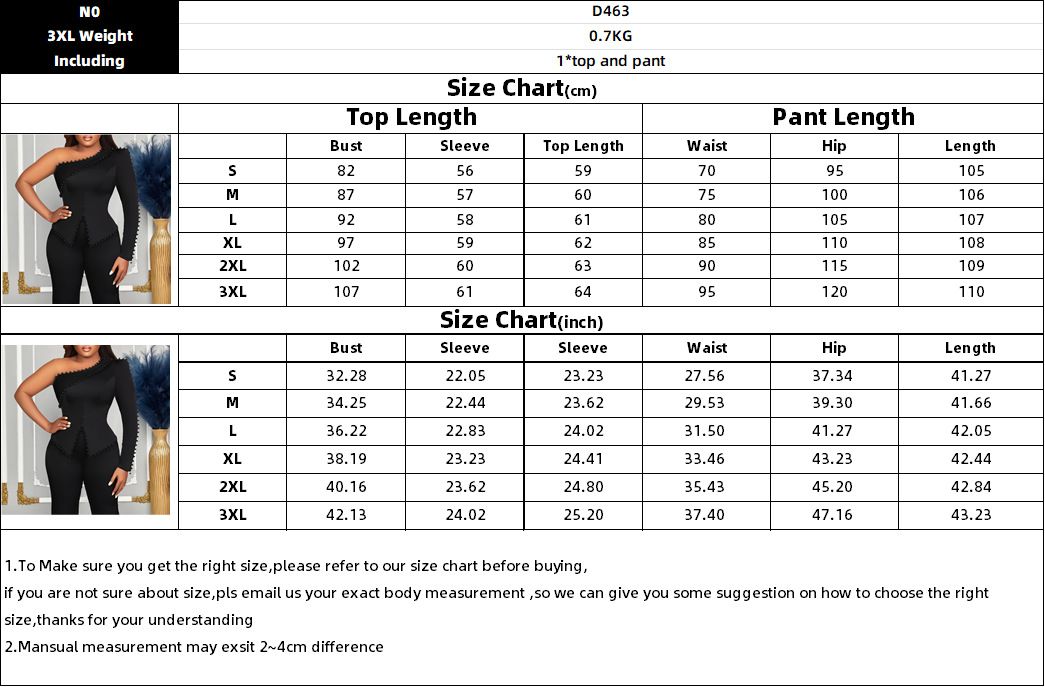 2 Piece Sets Women Outifits Autumn Slanted Shoulder Nail Bead Top Pants Two-piece Party Lady Matching Sets OL Fashion Suit
