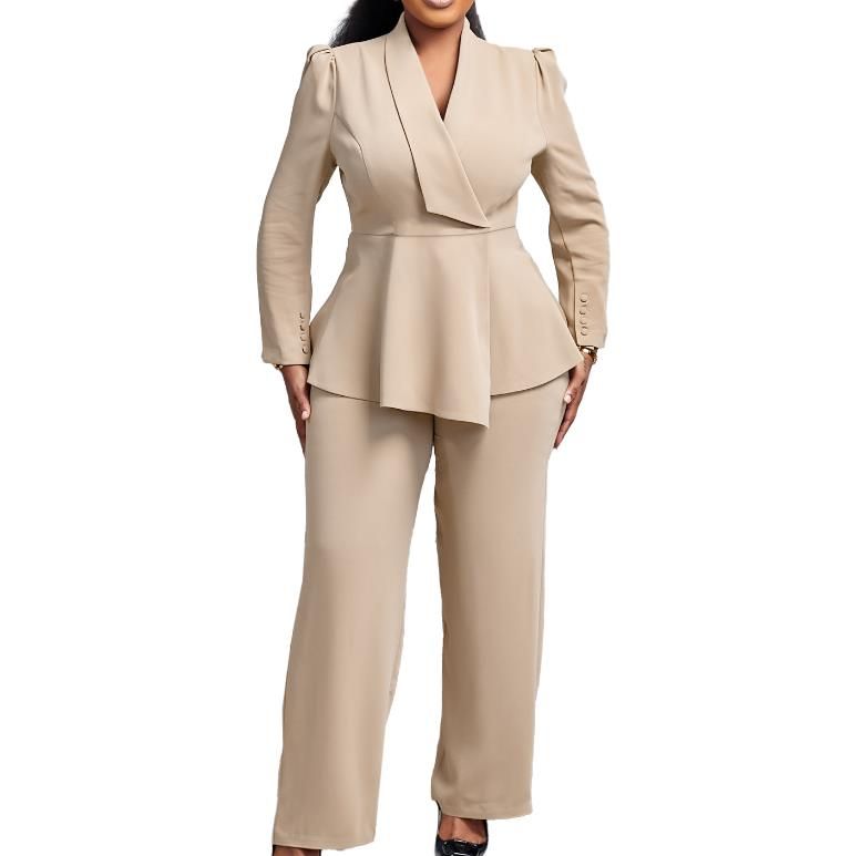 Fashionable Elegant Winter New Women's Clothing Olruffle Edge Top Bell Bottoms African Suit Two-Piece Outfits