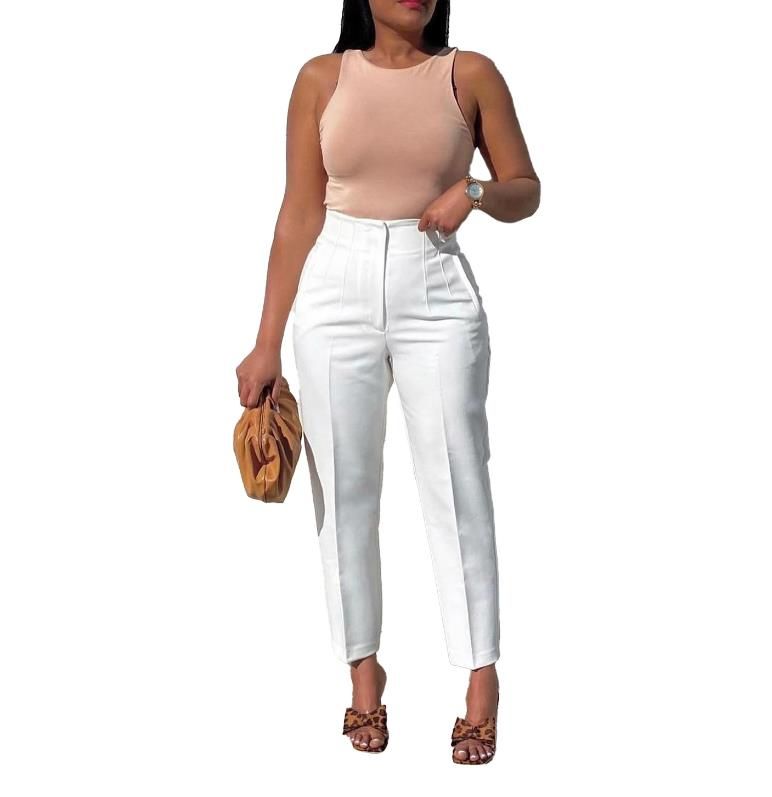 Pants Women Autumn Casual Slim Fit High Waist Trousers White Y2k Elegant Sheath Long Pencil Pants Work Splice Capris African