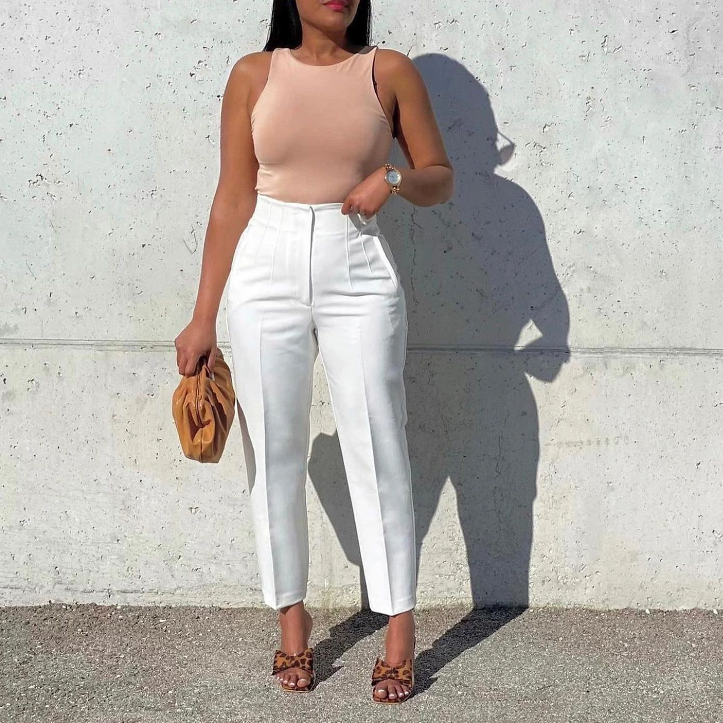 Pants Women Autumn Casual Slim Fit High Waist Trousers White Y2k Elegant Sheath Long Pencil Pants Work Splice Capris African
