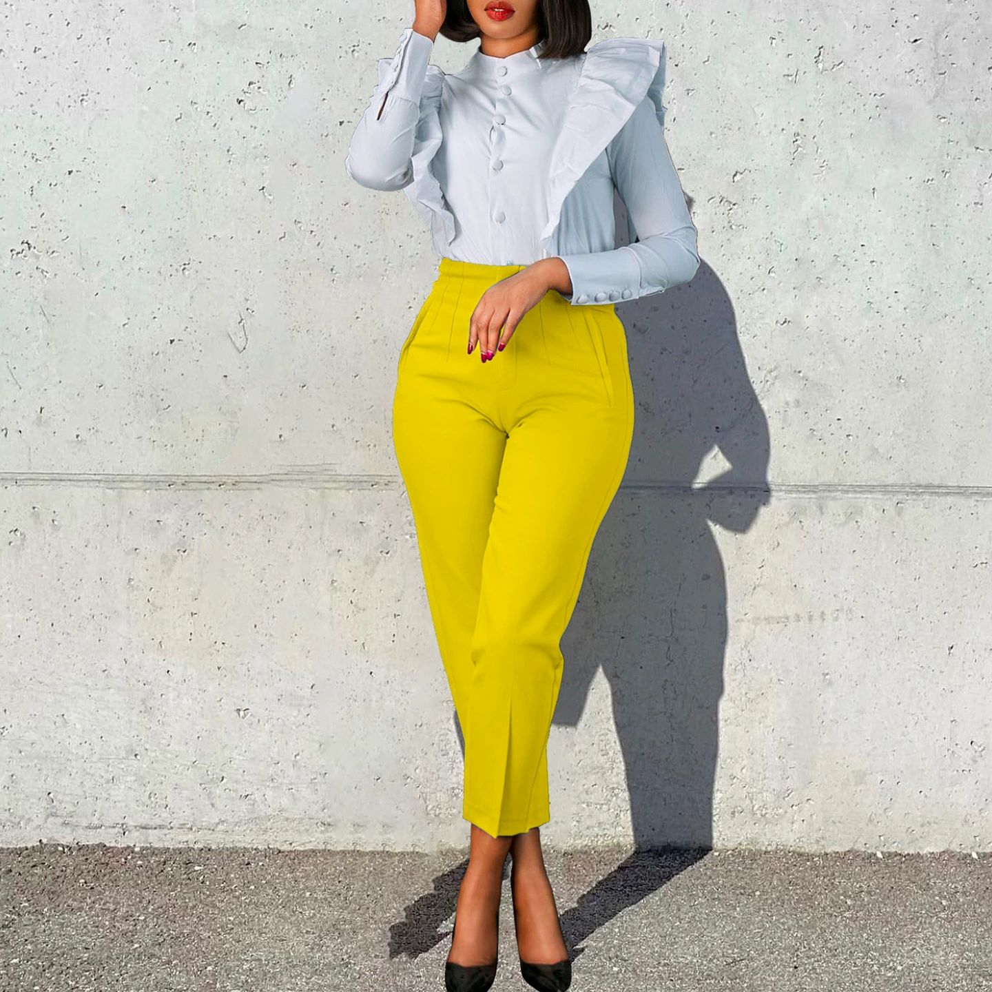 Pants Women Autumn Casual Slim Fit High Waist Trousers White Y2k Elegant Sheath Long Pencil Pants Work Splice Capris African