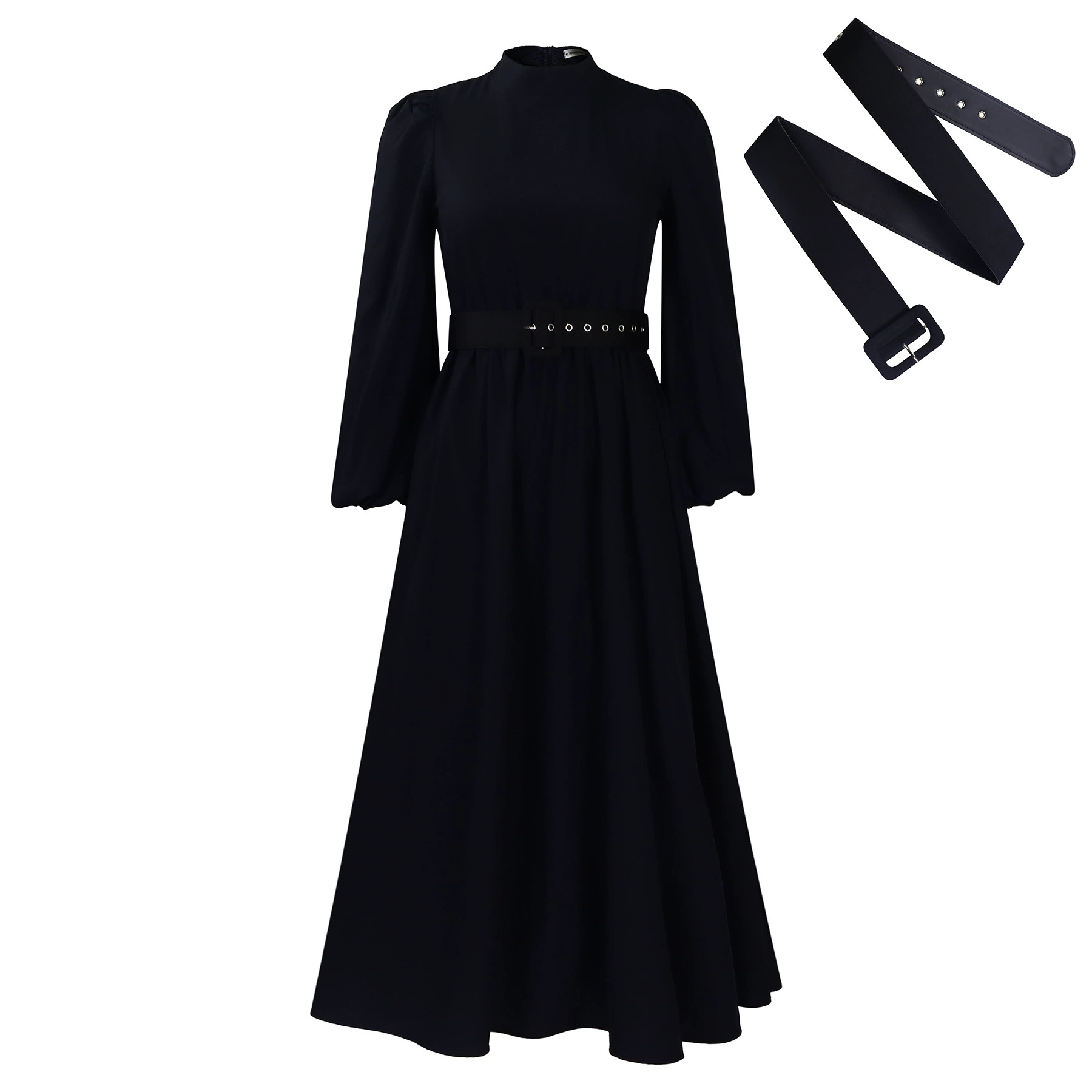 Women Dress A Line Pleated Mock Neck Sleeves Elegant Office Ladies Work Wear Classy Church Female African Gowns Spring New