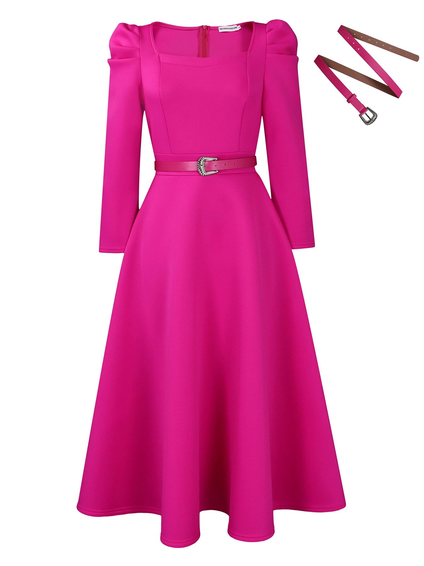 Puff Sleeve A-line Dress African Long Dresses for Women Fall Sale Evening Party High Waist Belt Robe Femme Plus Size Ladies