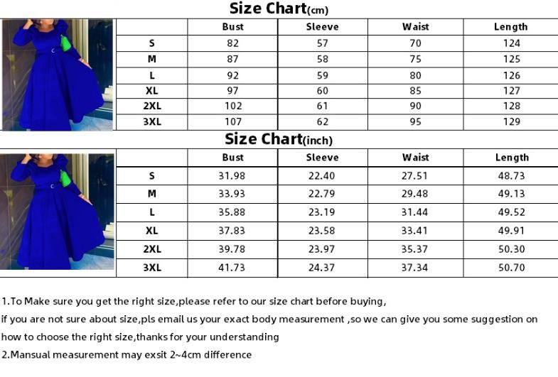 Puff Sleeve A-line Dress African Long Dresses for Women Fall Sale Evening Party High Waist Belt Robe Femme Plus Size Ladies