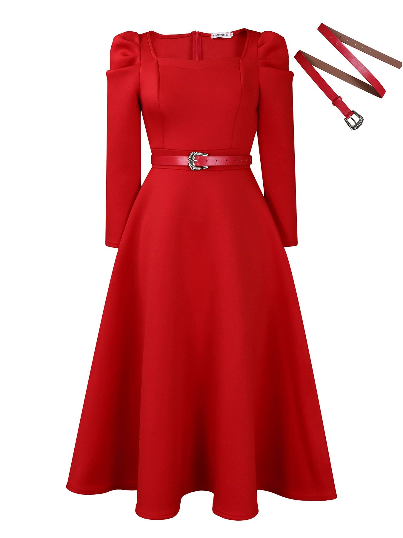 Puff Sleeve A-line Dress African Long Dresses for Women Fall Sale Evening Party High Waist Belt Robe Femme Plus Size Ladies