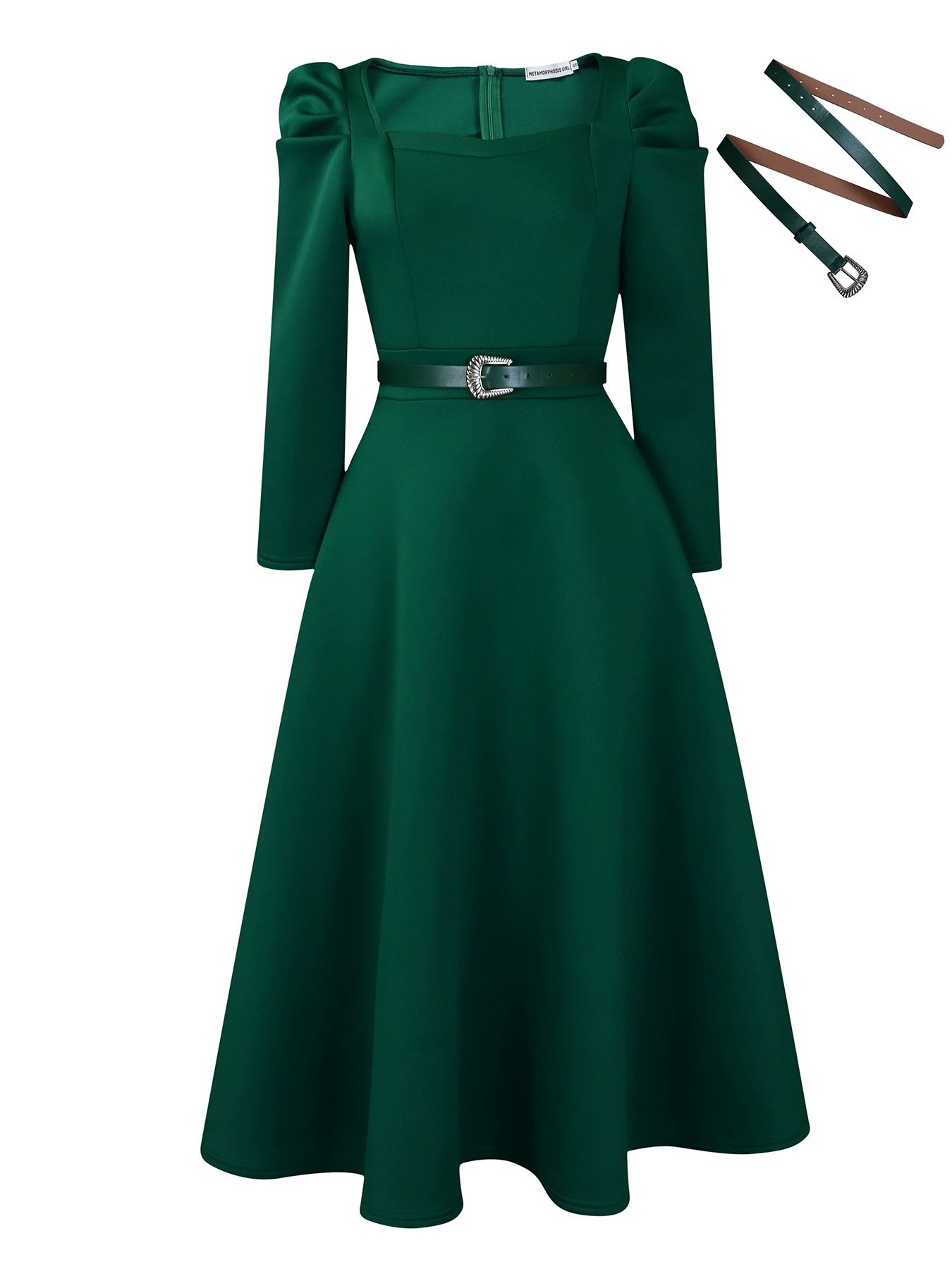 Puff Sleeve A-line Dress African Long Dresses for Women Fall Sale Evening Party High Waist Belt Robe Femme Plus Size Ladies