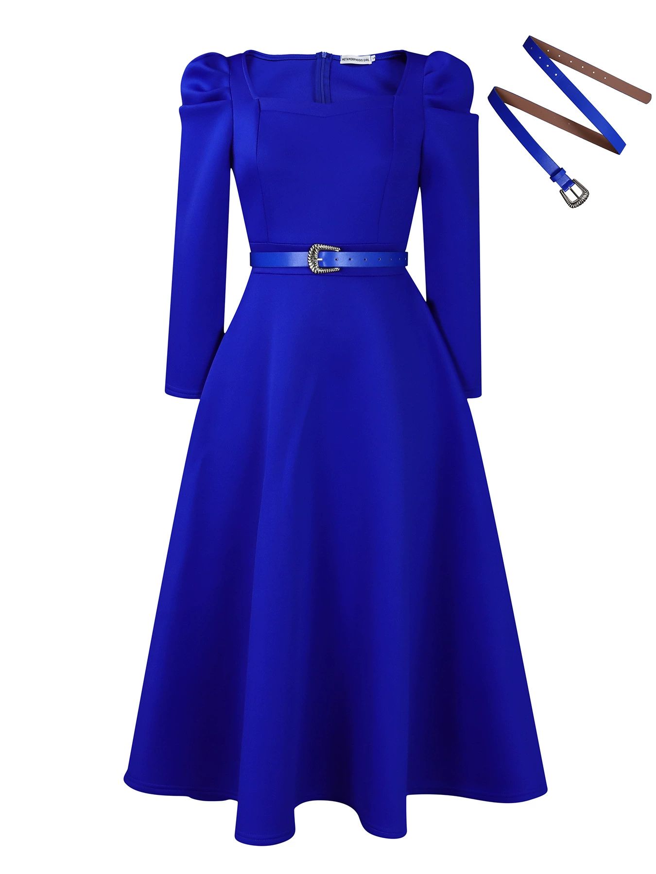 Puff Sleeve A-line Dress African Long Dresses for Women Fall Sale Evening Party High Waist Belt Robe Femme Plus Size Ladies