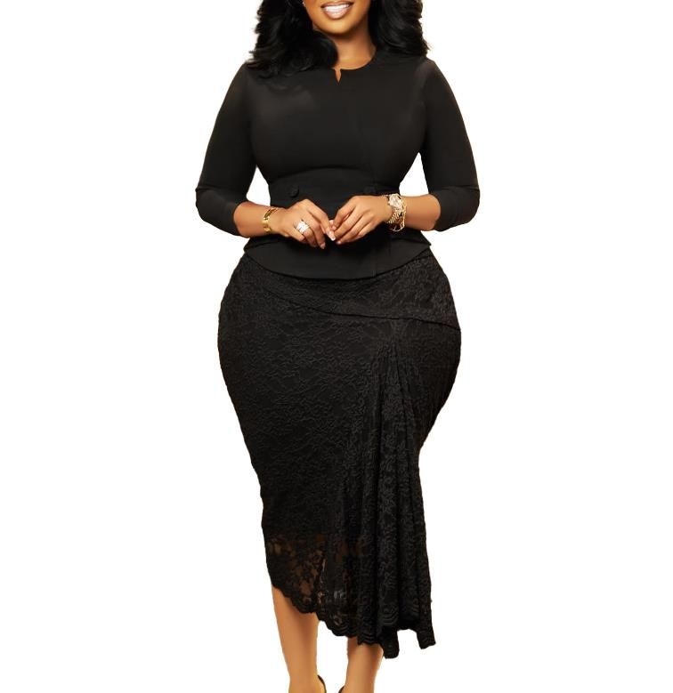 Elegant Lace 3/4 Sleeve O-Neck Mid Dresses Women's Party Prom Birthday Evening Gown African Dashiki Office Ladies Robe