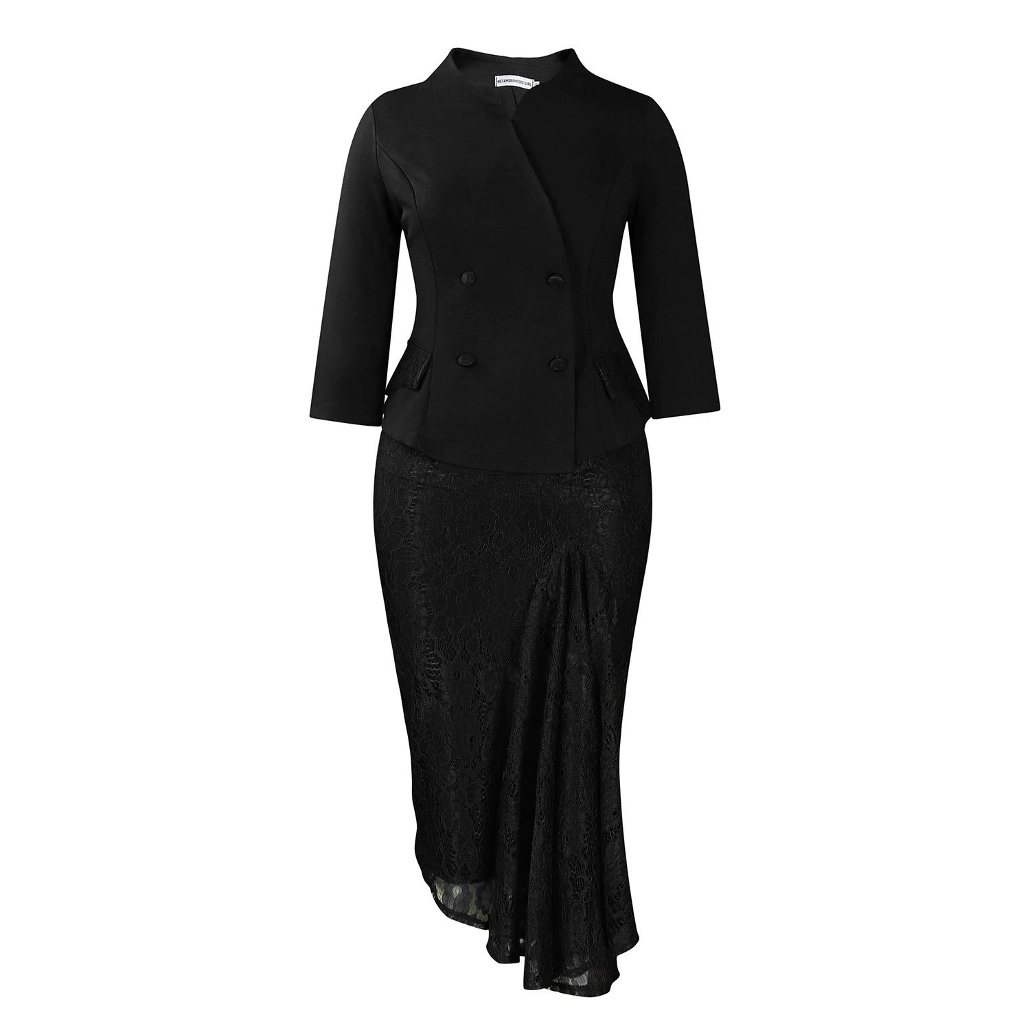 Elegant Lace 3/4 Sleeve O-Neck Mid Dresses Women's Party Prom Birthday Evening Gown African Dashiki Office Ladies Robe