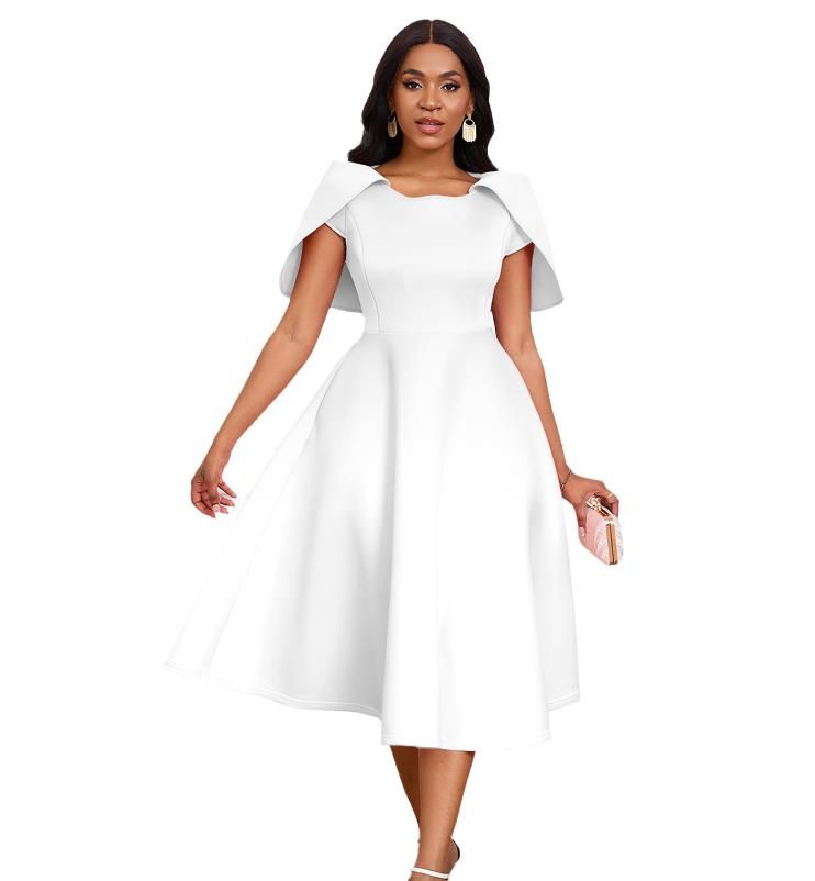 Elegant Evening Wedding Guests Red Mid Dresses Women Clothing Short Sleeves A-line Classy Birthday Party Club Vestidos