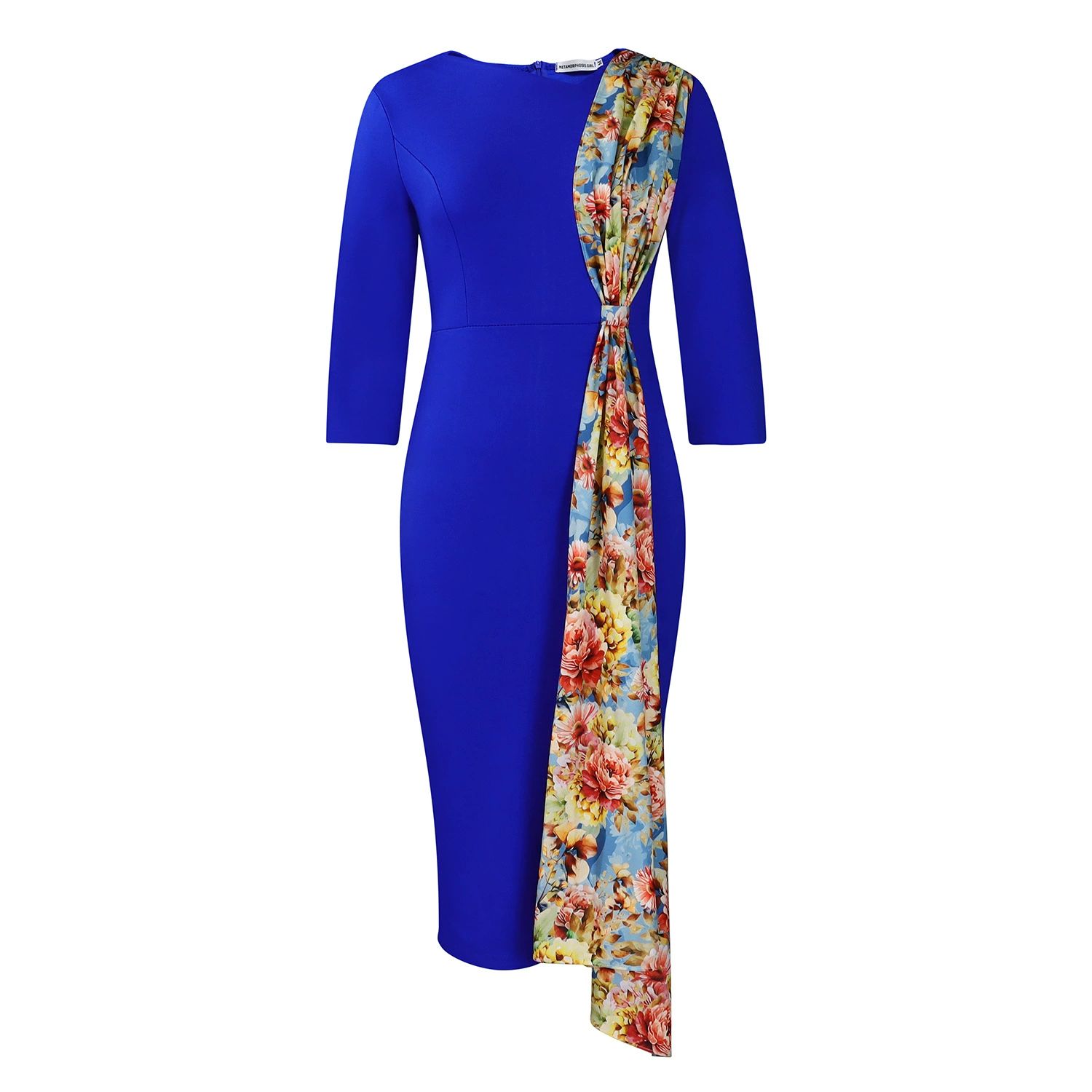 Plus-size women's new fashion temperament elegant bag hip slimming round neck pencil skirt slit dress Women's Clothing