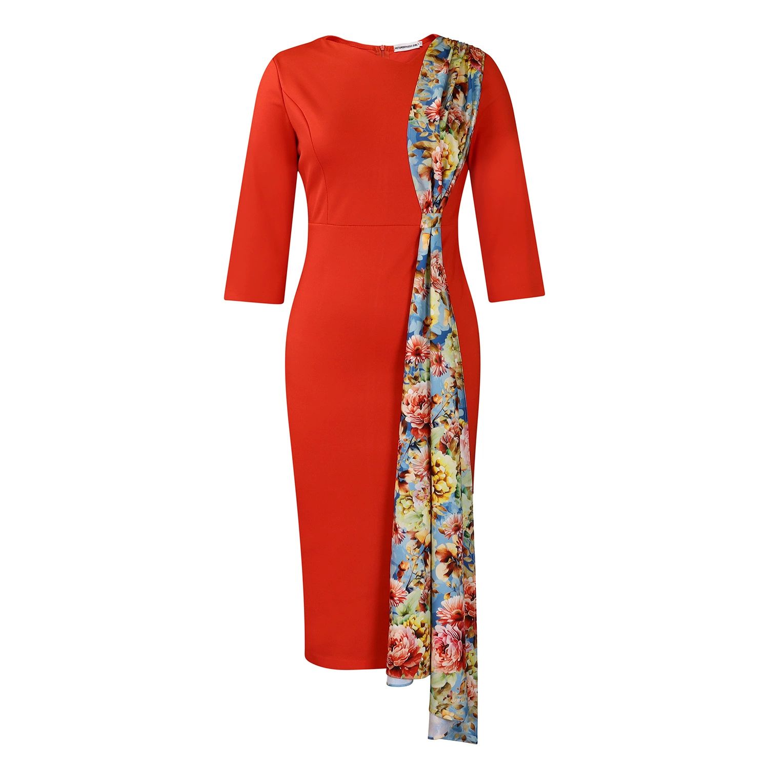 Plus-size women's new fashion temperament elegant bag hip slimming round neck pencil skirt slit dress Women's Clothing