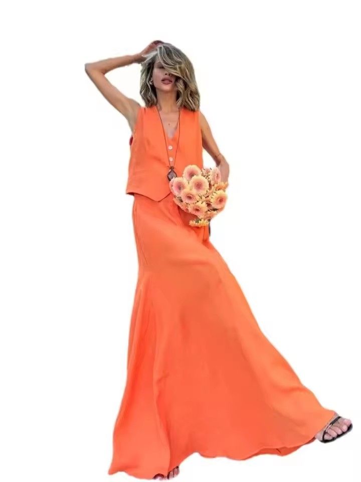 Womem's Chic Vest Skirt Suit 2-Piece Set Summer New Female Sleeveless Top Fashionable Office Ladies Loose Outfits