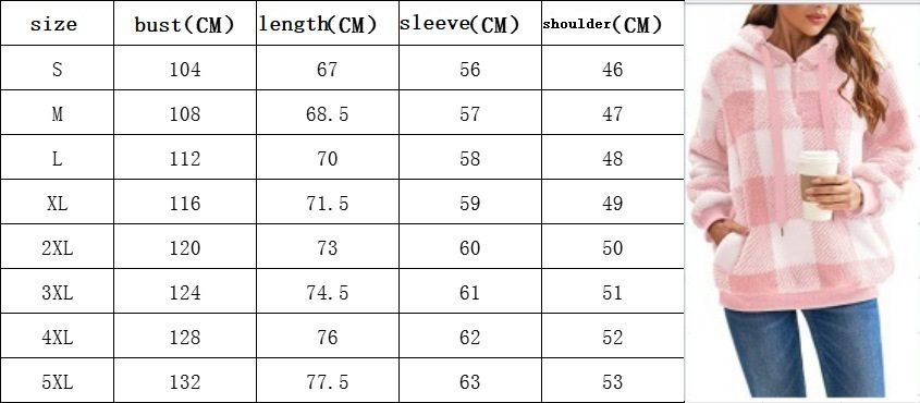 Plush Jacket Autumn and Winter New Long Sleeved Hooded Plaid Plush Women's Hoodie Women's Clothing Plus Size