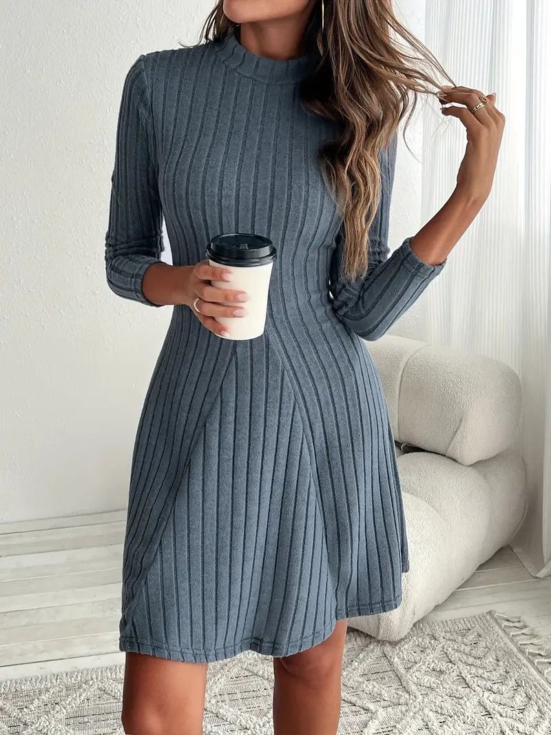 Spring Women A-Line Dresses Fashion New Club Party Half High Collar Long Sleeves Sexy Black Dress Lady Casual Slim Dress