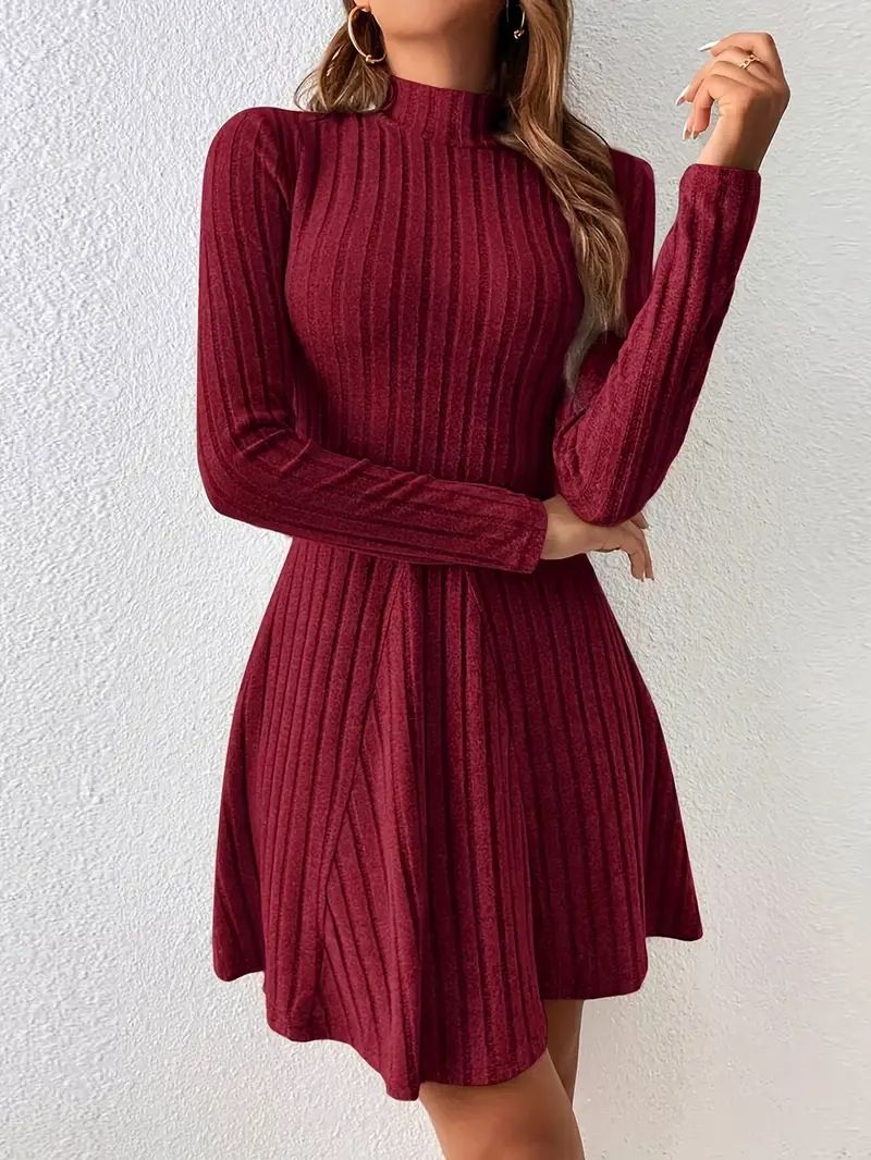 Spring Women A-Line Dresses Fashion New Club Party Half High Collar Long Sleeves Sexy Black Dress Lady Casual Slim Dress