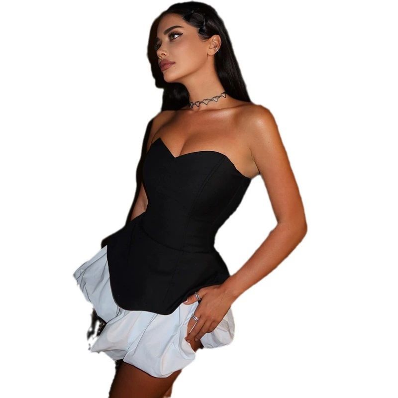 Elegant Contrast Color Dress for Women Sleeveless Backless Slim Mini Dress New Temperament Party Club Sexy Dresses