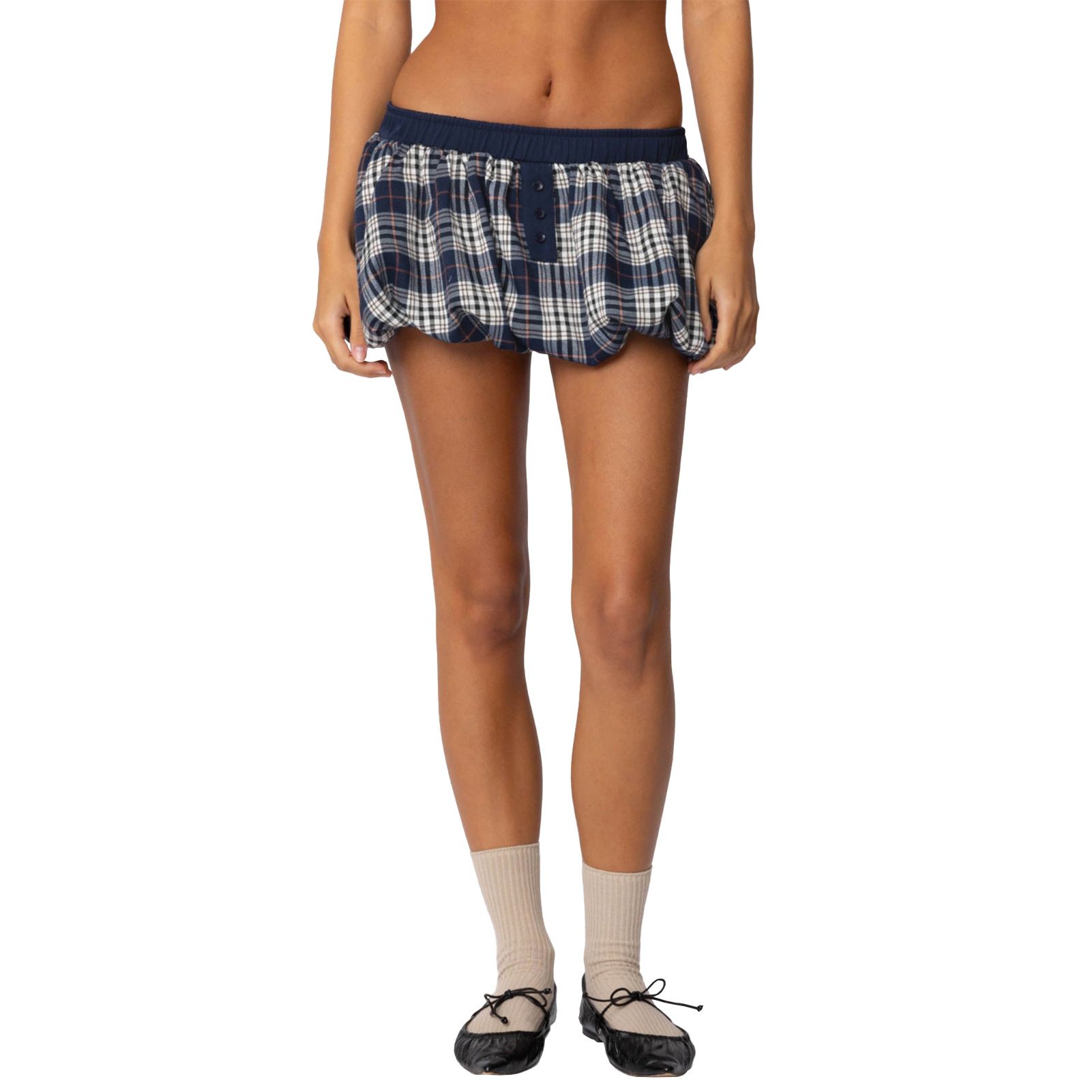 Women Plaid Bubble Mini Skirt Buttons Puff Balloon Short Skirt With Shorts Underneath Street Date Concert Night Club Y2K Skirts