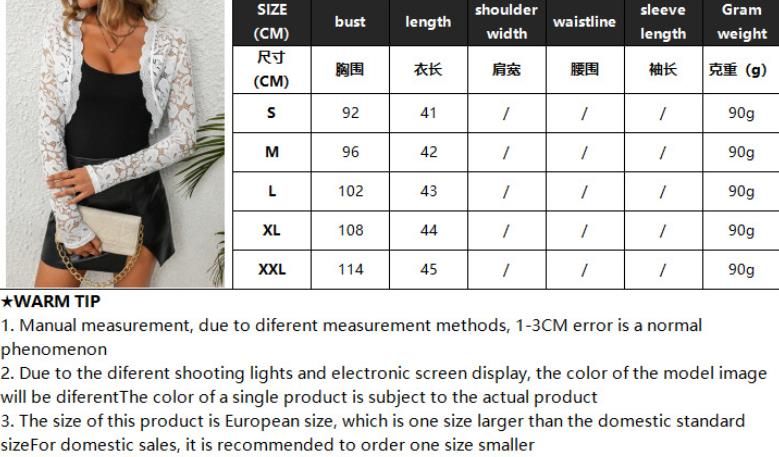 Black Floral Lace Cropped Tops Women Scalloped Long Sleeve Cardigan Coat Open Stitch Summer Cover Up Jacket Shrug Bolero