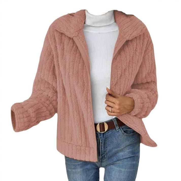 Women Fleece Basic Jacket Casual Female Turn Down Collar Teddy Pit Warm Zip Up Short Coats Women's Clothing