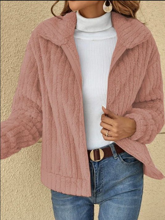 Women Fleece Basic Jacket Casual Female Turn Down Collar Teddy Pit Warm Zip Up Short Coats Women's Clothing