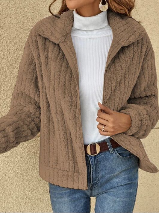 Women Fleece Basic Jacket Casual Female Turn Down Collar Teddy Pit Warm Zip Up Short Coats Women's Clothing