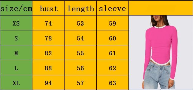 Autumn and Winter New Women's Tops Long-sleeved Round-neck Slim-fit Colour-blocked Cropped Pullover Top for Women T-Shirts